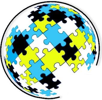 Conexticon logo, a globe of puzzle pieces